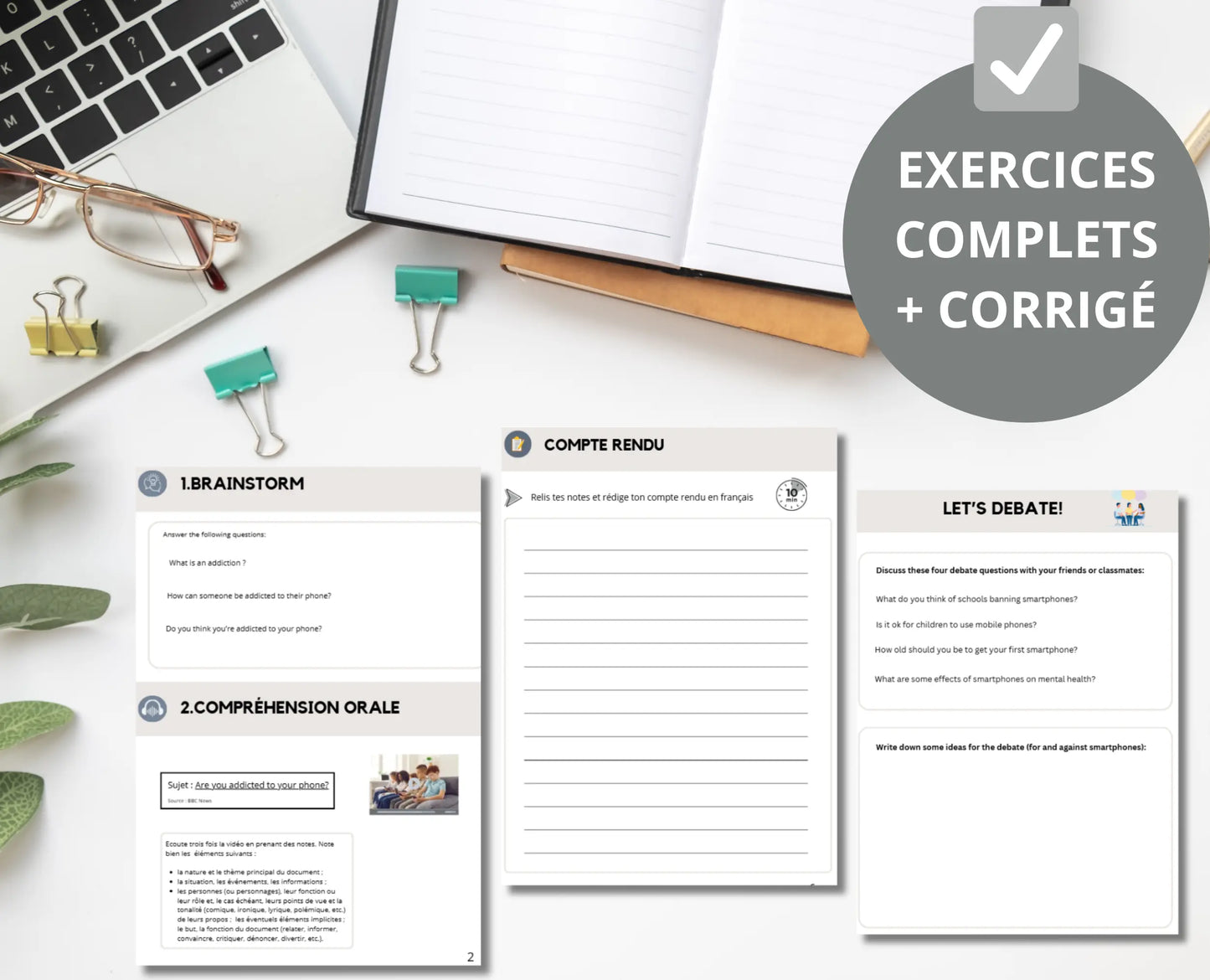 Sujet anglais complet corrigé - Are you addicted to your phone? (niveau B1) + bonus offert CO Anglais