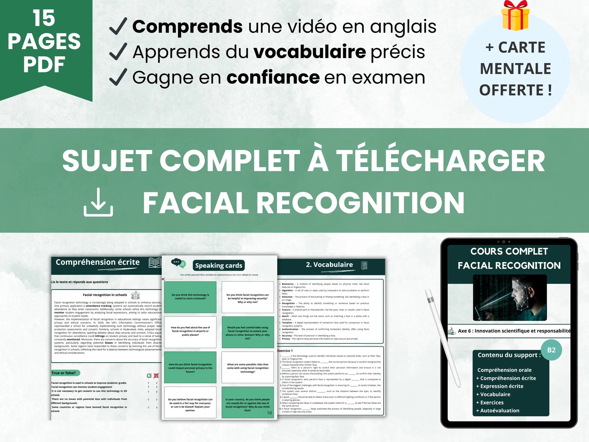 Sujet anglais bac et examens - Facial Recognition – Compréhension orale & expression (niveau B2) CO Anglais
exercice d'anglais pour le bac